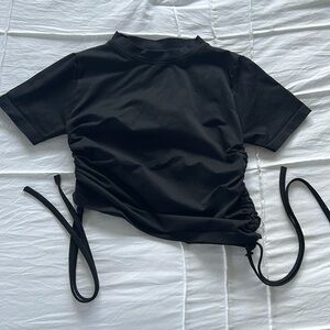 Black high neck ruched shirt